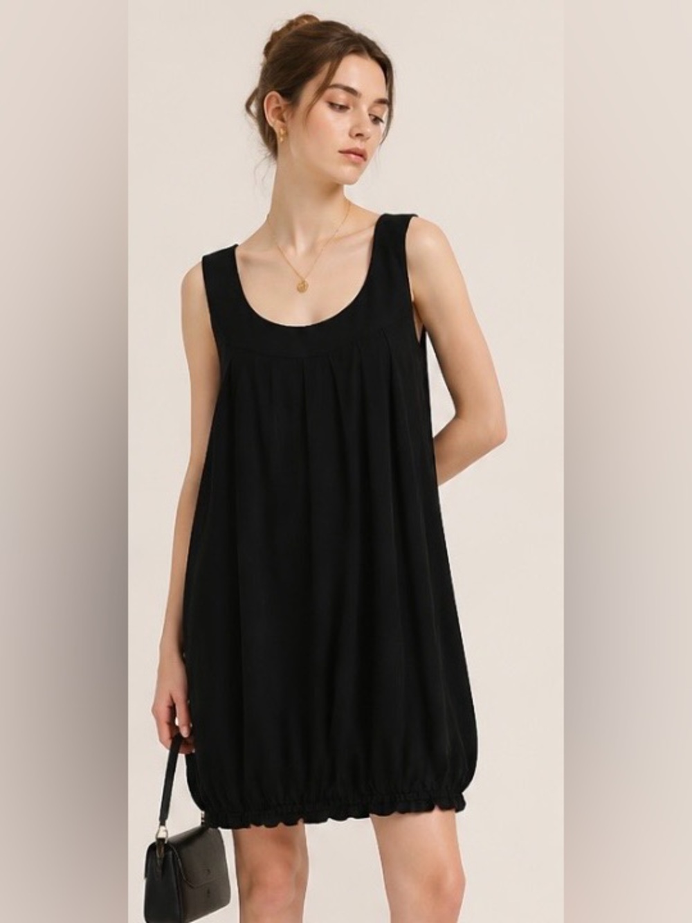 ALICE + OLIVIA Dress 100% Silk Black Shift Pleated Scoop Sleeveless Mini